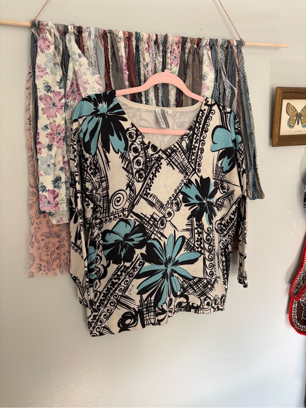 Wasserman Silk Maximalist Black, blue and white blouse